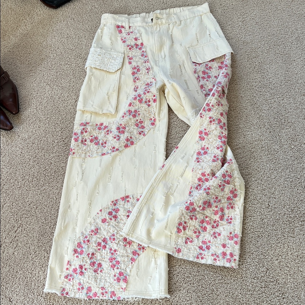 POL Cream Textured Pants